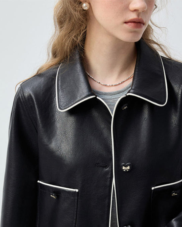 Orvani Contrast-Piped Leather Jacket