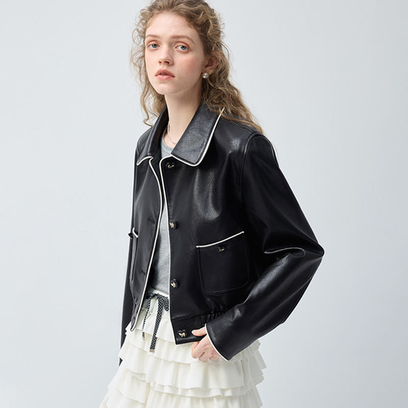 Orvani Contrast-Piped Leather Jacket