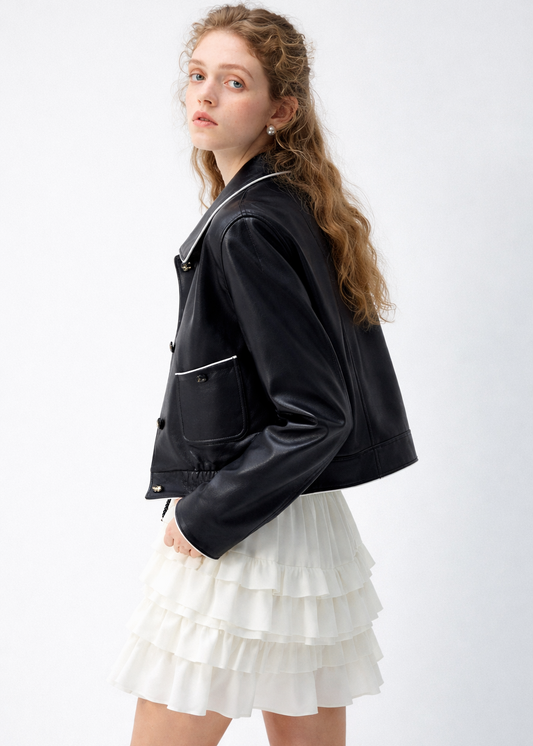 Orvani Contrast-Piped Leather Jacket