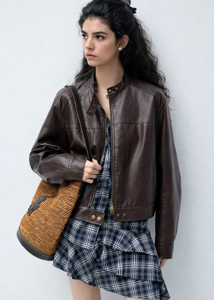 Orvani Cropped Leather Bomber Jacket