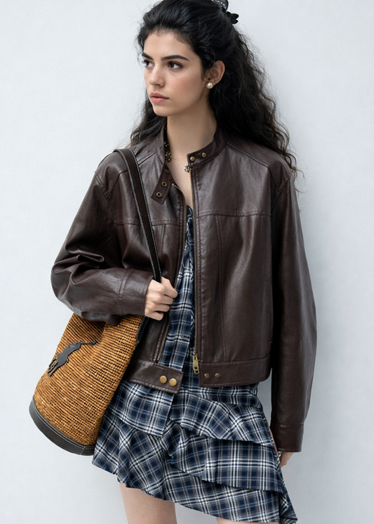 Orvani Cropped Leather Bomber Jacket