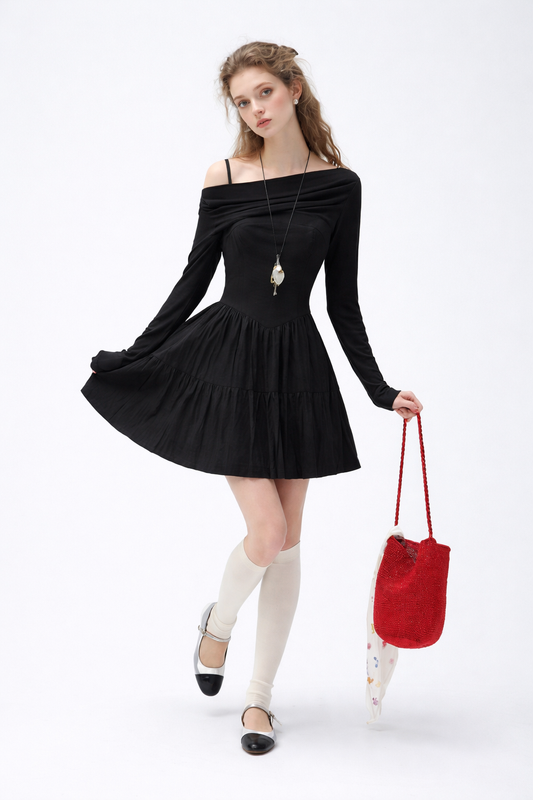 Orvani Off Shoulder Black Mini Dress