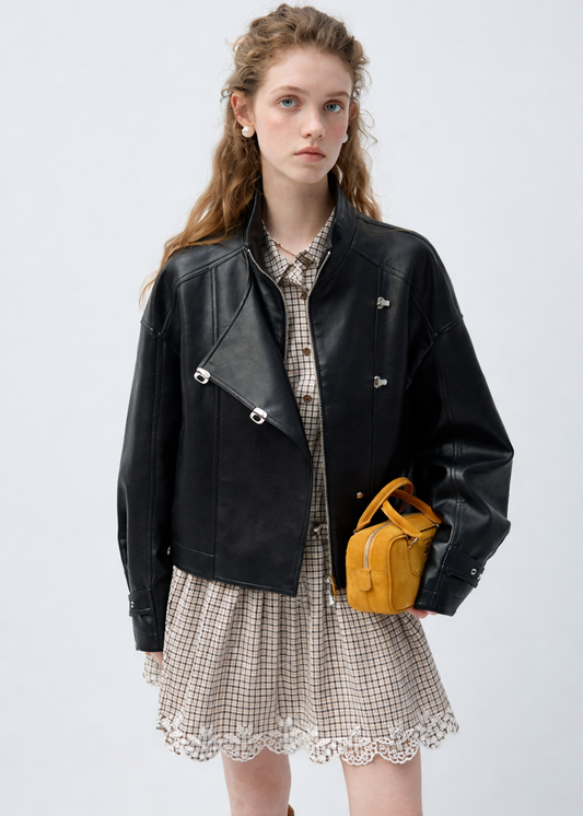 Orvani Minimal Leather Zip Jacket