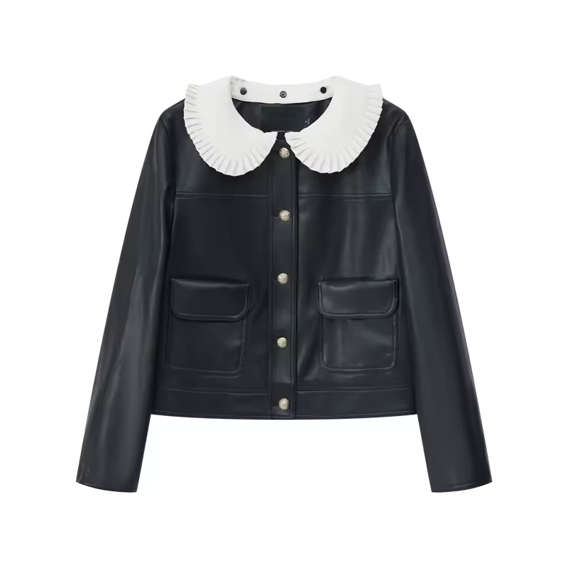 Orvani Contrast-Collar Leather Jacket